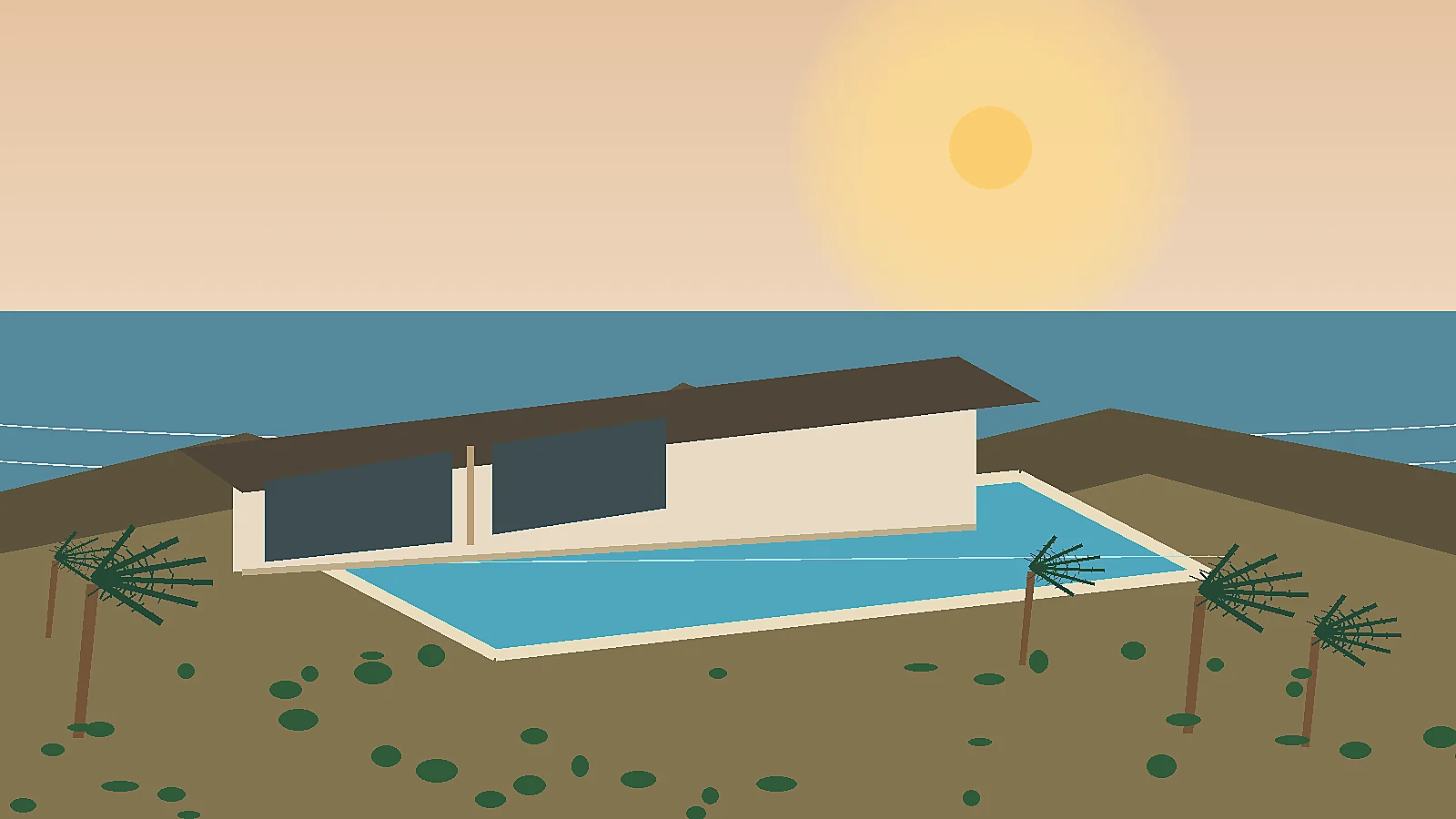 Illustrated Uluwatu villa with pool, dining and spa atmosphere